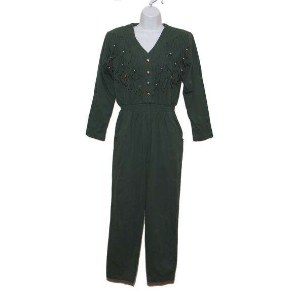 Vintage Bonnie Fringe Bodice Jumpsuit Size Medium Cotton Made in USA - Picture 1 of 12
